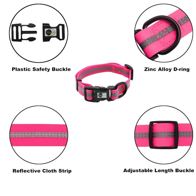 NIMBLE Dog Collar Waterproof Pet Collars Anti-Odor Durable Adjustable PVC & Polyester Soft with Reflective Cloth Stripe Basic Dog Collars S/M/L Sizes (Small (9.45â€-14.17â€inches), Pink) - Image 3